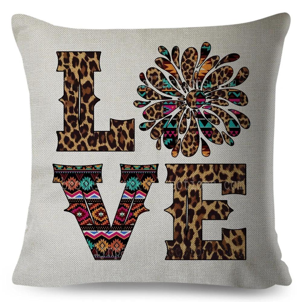 Nordic Style Love Heart Letter Pillowcase Decor Flower Printed Pillow Case for Home Car Sofa Polyester Cushion Cover X