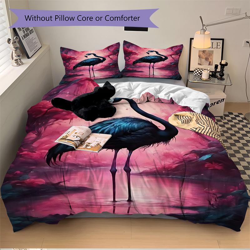 3pcs Pink Flamingo Art Duvet Cover Set -Includes 1 Duvet Cover and 2 Pillowcases, No Quilt Core, All-Season Home Decor yy251111181