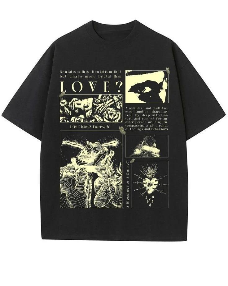 Brutalism Love Abstract Art Graphic Aesthetic Vintage Style T-Shirt 2XL