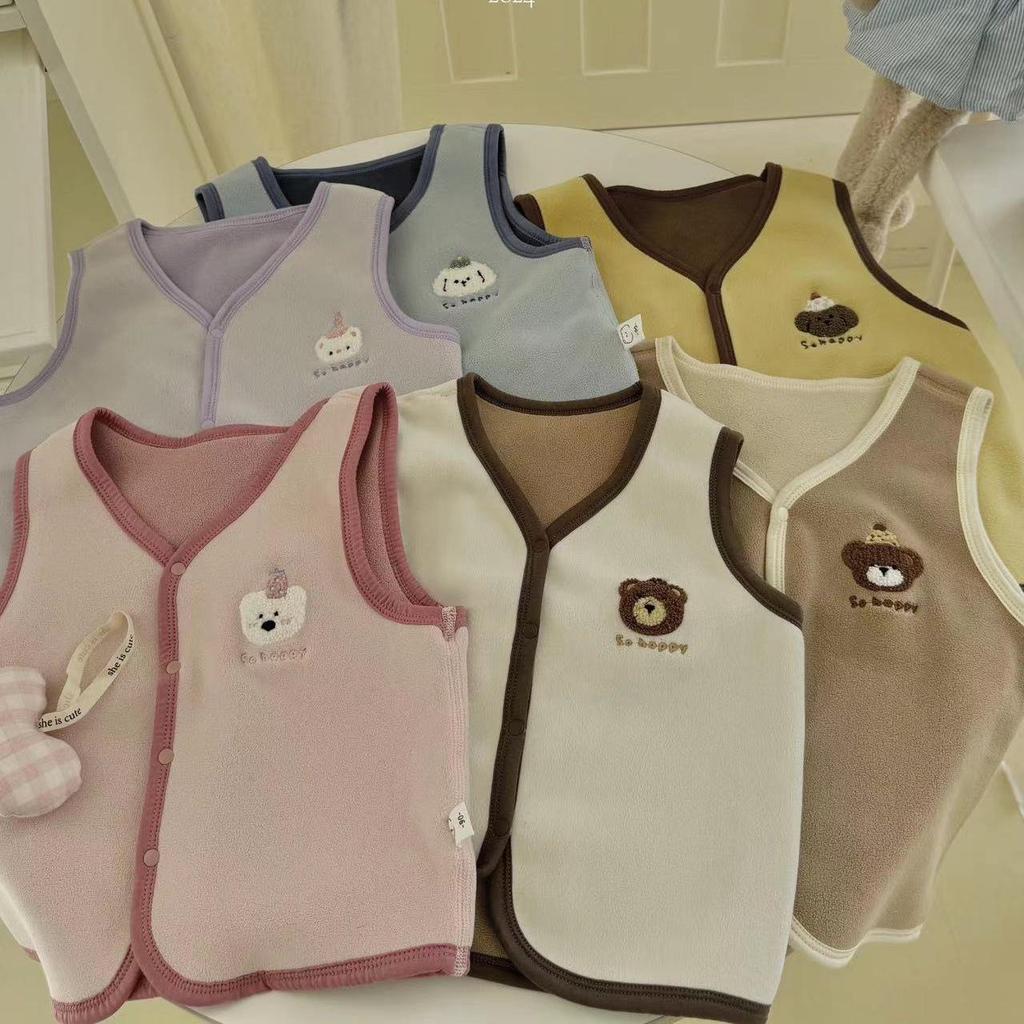 Autumn/Winter Cartoon Print Olibo Fleece Kid's Double-Sided Vest - Small Roll, Solid Color