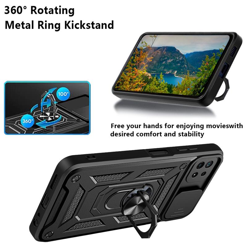 For Samsung Phone Case Galaxy M32 Slide Camera Lens Phone Cases For Samsung Galaxy M32 M 32 4g 5g Shockproof Military Grade Armor Ring Stand Cover