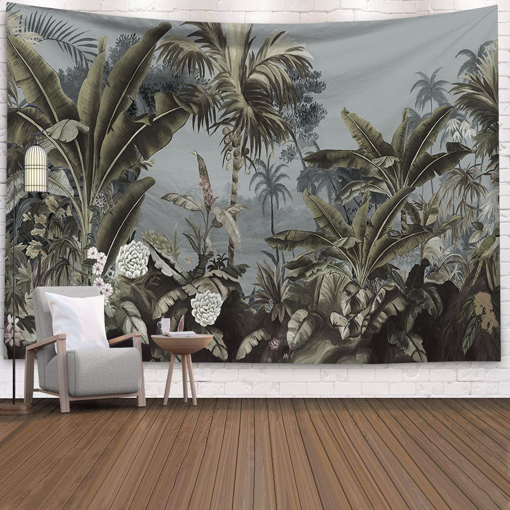 Green Forest Tree Wall Hanging Tapestries Mandala Natural Stream Flower Bedroom Wall Decor Camping Blanket  Dropshipping