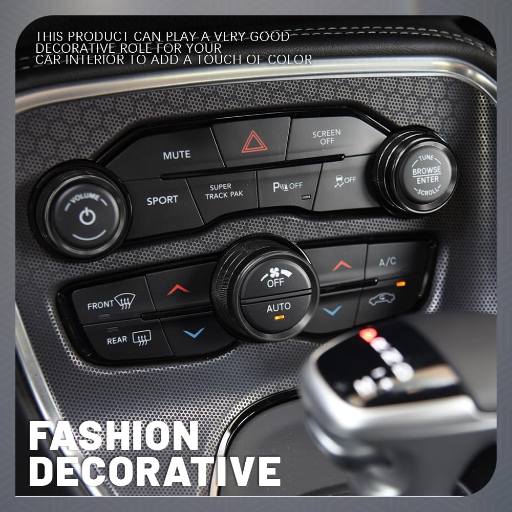 3PCS Air Conditioner Switch Button Knob Cover, Aluminum Alloy Knob Ring Trim Cover, Climate Control Knob Covers, Auto Decor Accessories Fit for Dodge