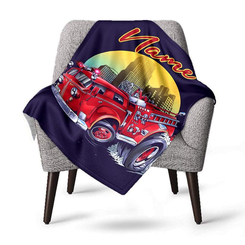 Fire Truck Home Customize Your Name Blankets Comfortable Soft Lightweight Allseason Multipurpose Blanket For Picnics Sofas Offices Beds Living Rooms