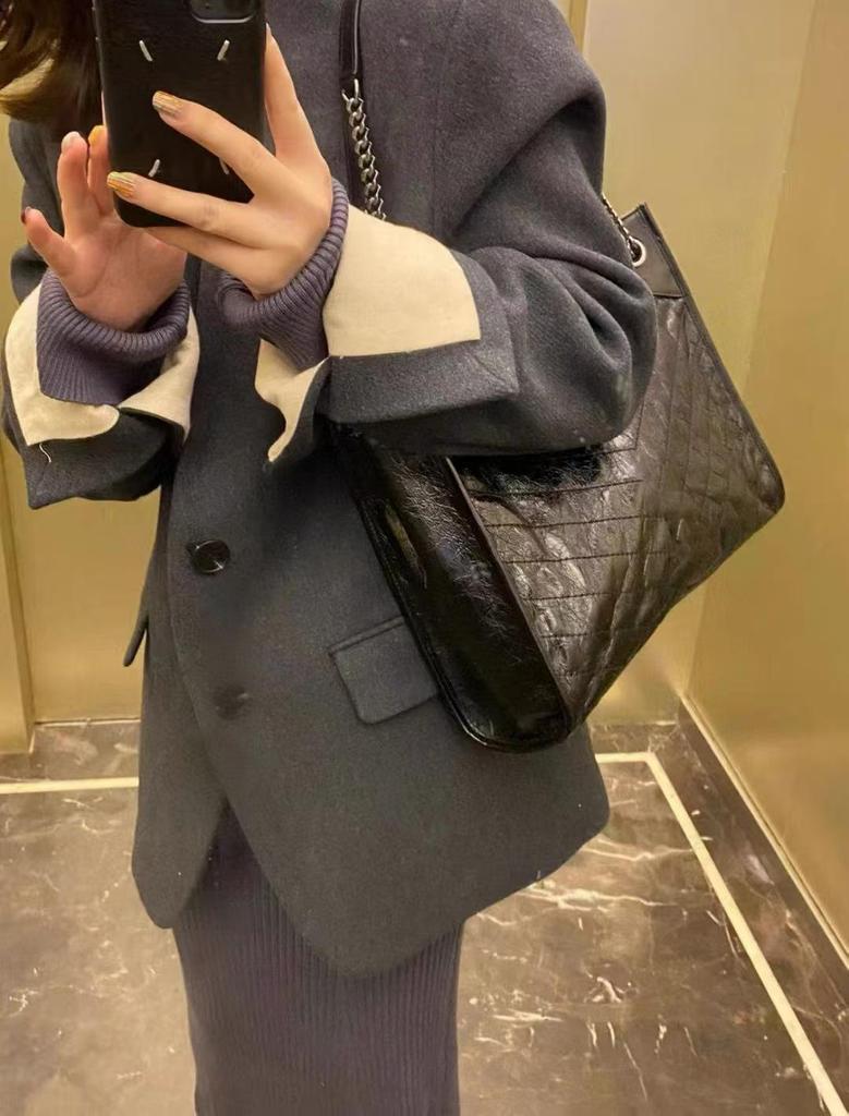 Luxury Quilted Genuine Leather Women's Tote - Large Capacity Fashion Chain Hobo Bag