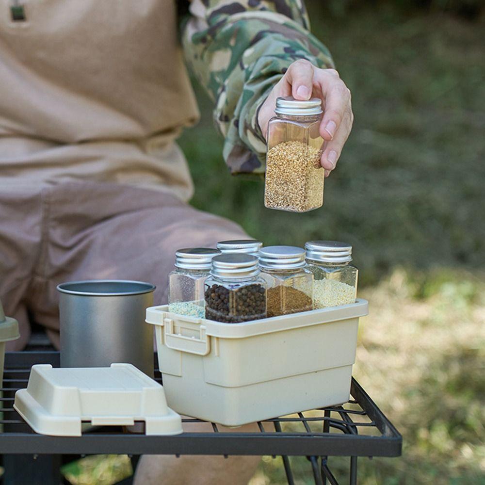 1Set Seasoning Dispenser Bottle Outdoor Storage Box Picnic BBQ Plastic Sundries Box Portable Jar Spice Storage Bag
