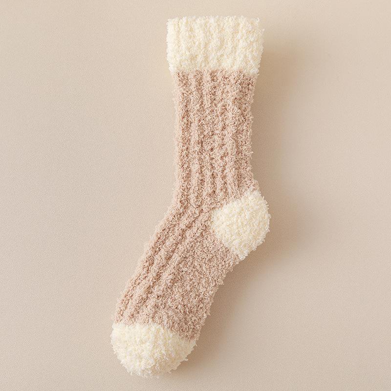 Coral Velvet Socks for Women Autumn Winter Extra Thick Warm Mid-tube Floor Socks Wool Circle Plus Velvet Sleeping Month Sleeping Socks