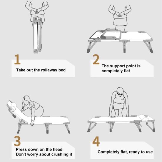 Kempingová skládací postel Nastavitelná 4-polohová pro dospělé Sklápěcí skládací lehátko s polštářem Venkovní lehátko Spací postel