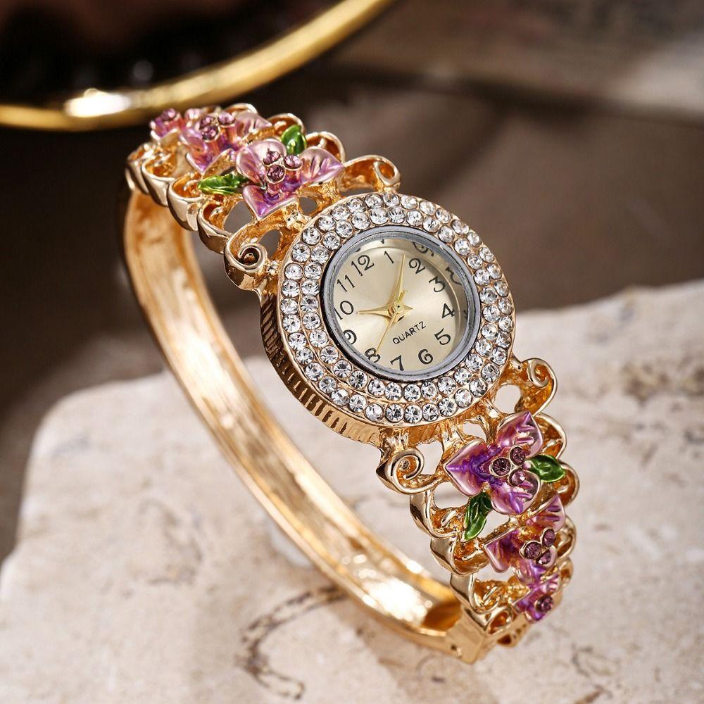 Quartz Movement Rhinestone Dress Watch Round Dial Quartz Bracelet Wristwatch Casual Occasion