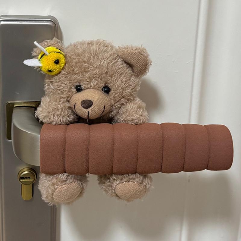 Maniglia per Porta a Forma di Orso Carino, Adatta per Porte di Stanze, Copertura Flessibile in Tessuto Anti-Collisione e Antistatica