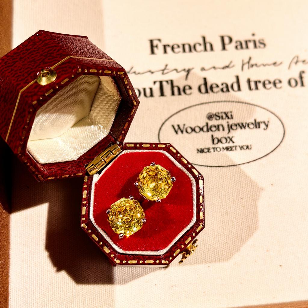 Octagonal Millennium Rose Cut Paraiba Necklace Pendant With High Carbon Diamond Colorful Diamond Stud Earrings Yellow Diamond Ring Women