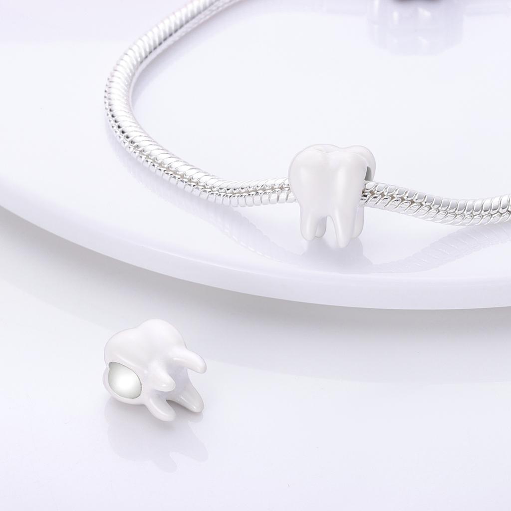 Diapositiva Original de Plata de Ley 925 Colgante Cepillo de Dientes Diente Perla Compatible con Pulsera Original Para Mujeres Joyería DIY Regalo