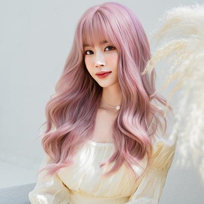 Professional  WIGS Long Body Wavy Sakura Pink Wig for Sweet Girl High Density Synthetic Loose Curly Hair Wig with Bangs Beginner Friendly
