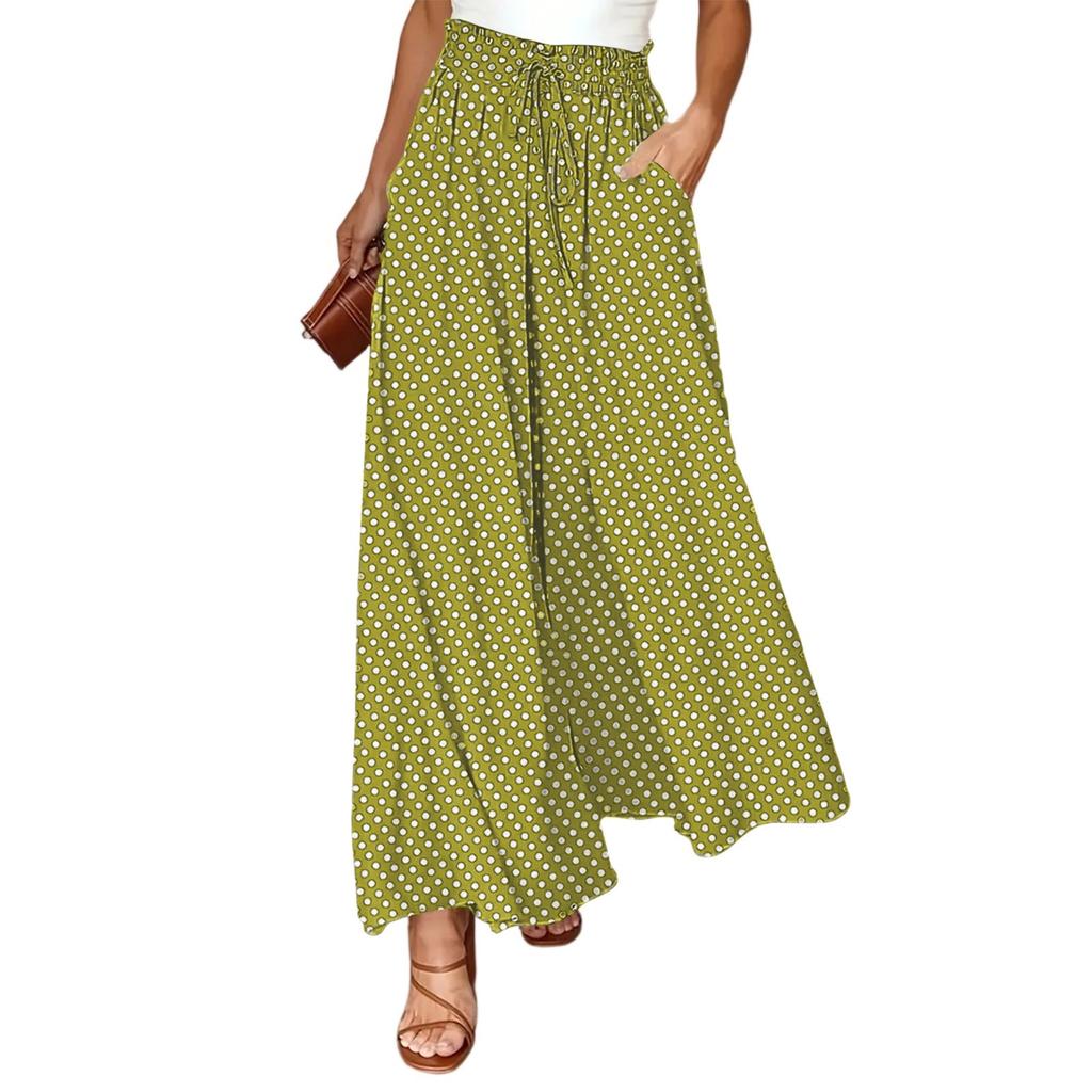 Damen Modische Kordelzug High Waist Gepunktet Bedruckte Lange Csual Hose