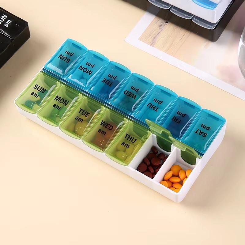 Double row packaging 14 day portable convenient medicine box 7 days a week large capacity drug storage box