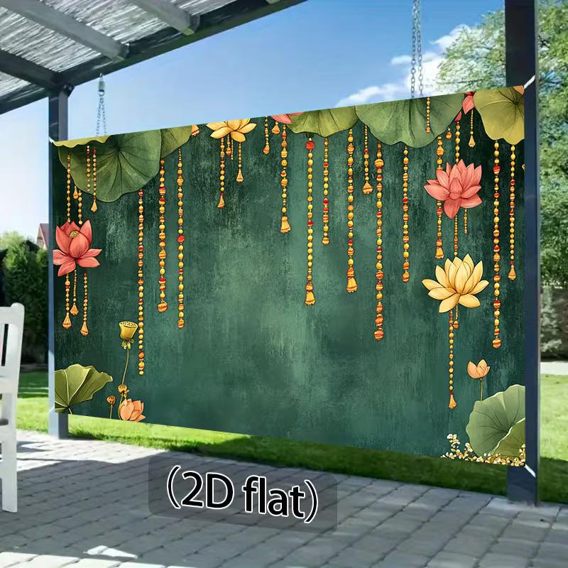 2D Deep Green Lotus Garland Backdrop, Indian Traditional Pooja Photo Background