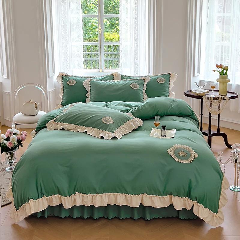 Ins Princess Bedding Set Ruffle Duvet Cover Set Korean Design  Skirt Sheet Set Women Girls Bedroom Decor Luxury Bedding Set