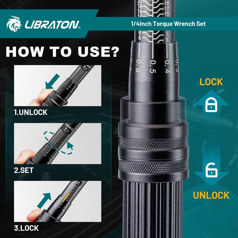 LIBRATON 1/4'' Bike Torque Wrench, 5-25Nm / 1-6Nm High Precision Torque Wrench, accuracy of ±3%, Square Drive Torque Wrench Set