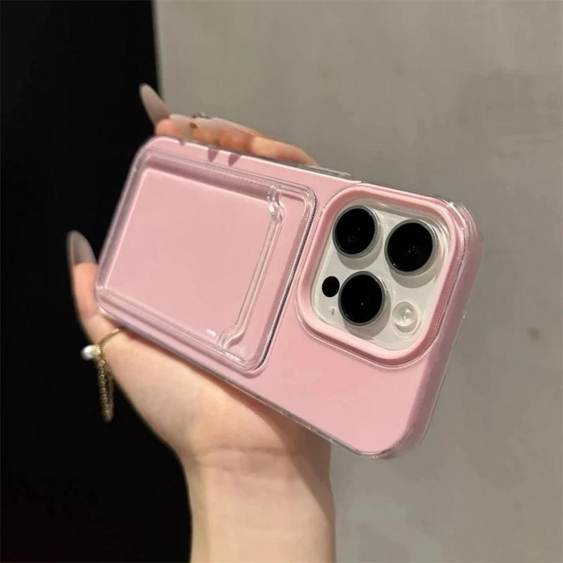 NEW 2 in1  TPU+PC Card Bag Candy Color Phone Case For iPhone 16 15 Pro Max 12 13 14 11 Protective Cover Funda Coque