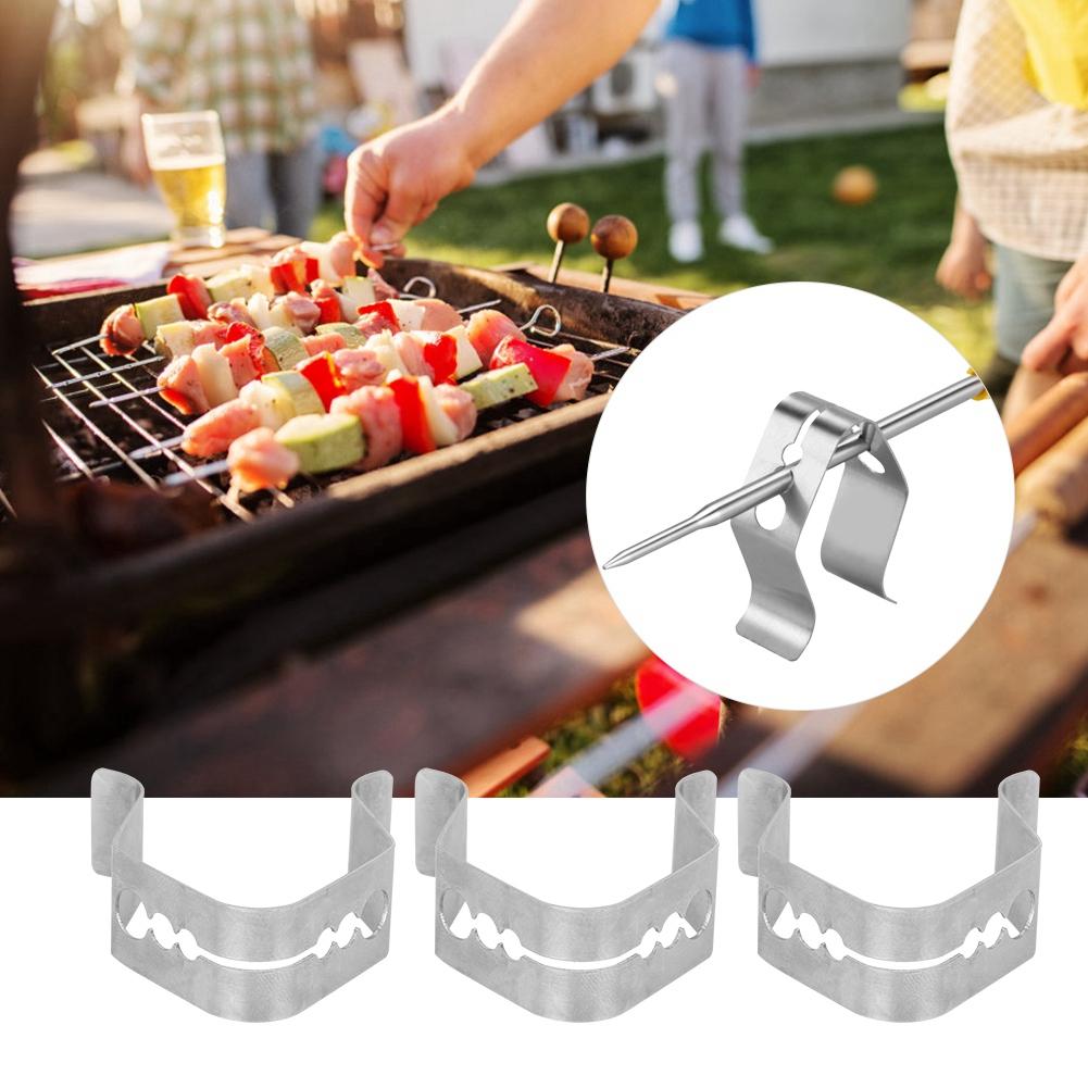 3Pcs Kitchen BBQ Grill Accessory Stainless Steel 3 Holes Barbecue Probe Fixing Clip Holders