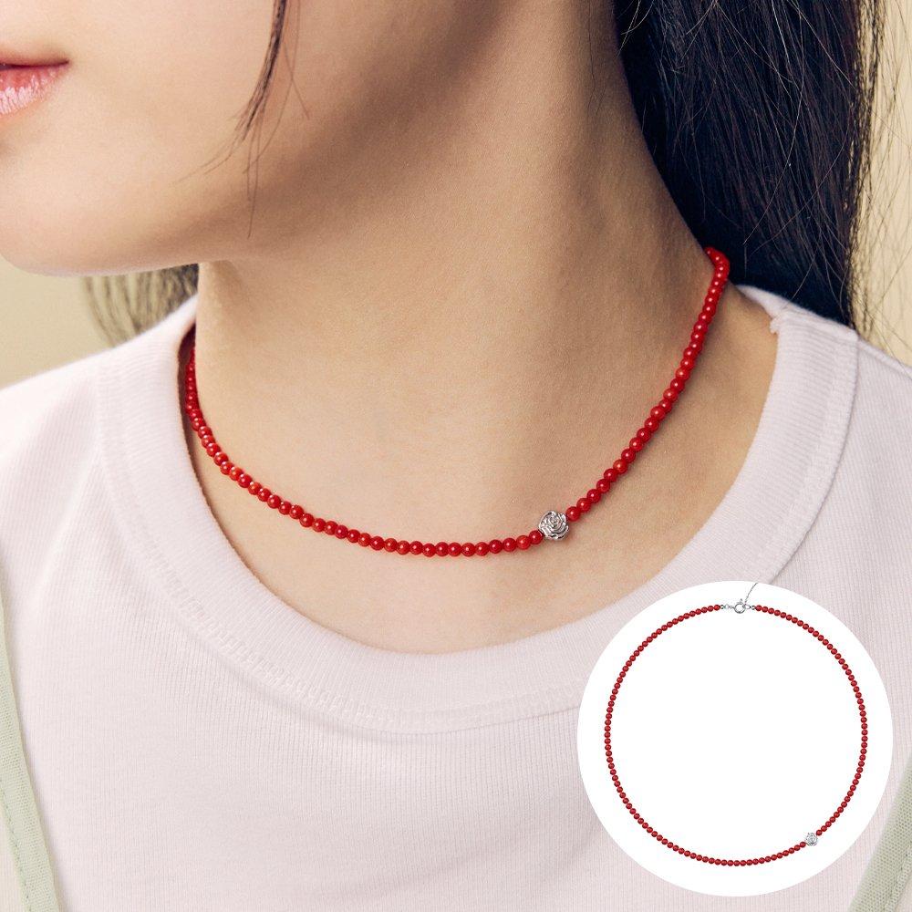 

[Rosemont] Silver Coral Bead Necklace Pure Rose Ra25A06K