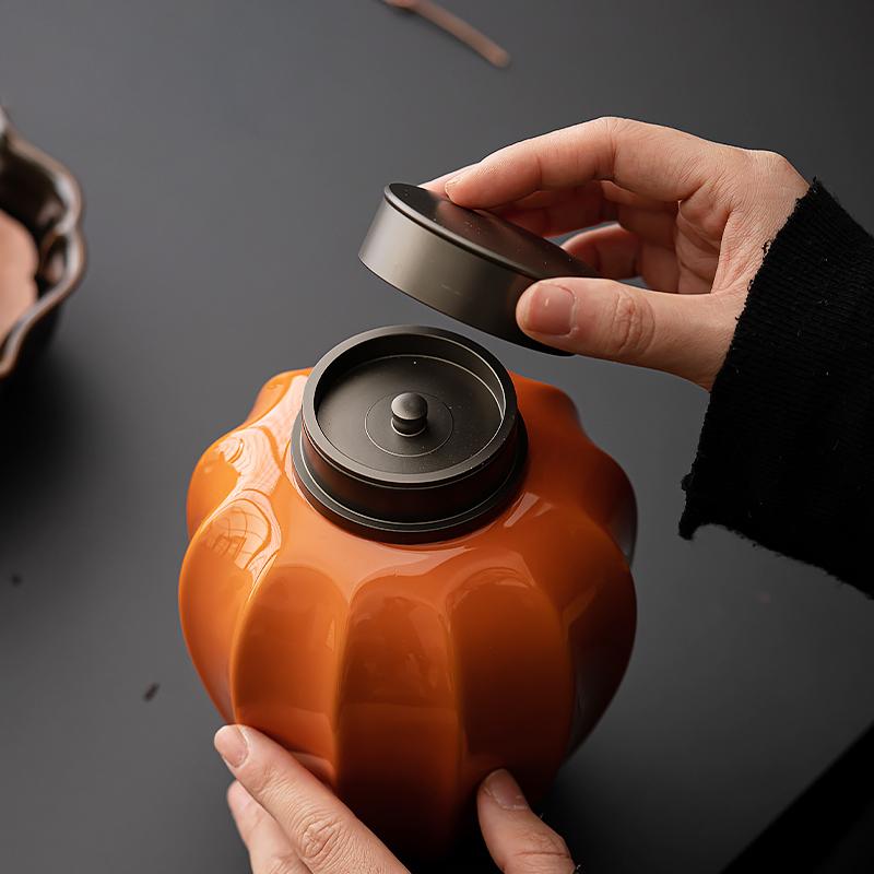 Carambola Storage Jar Ceramic Tea Sealed Jar Double Lid Delicate Table Top Decor Jewelry Cosmetic Box Kitchen Storage Container