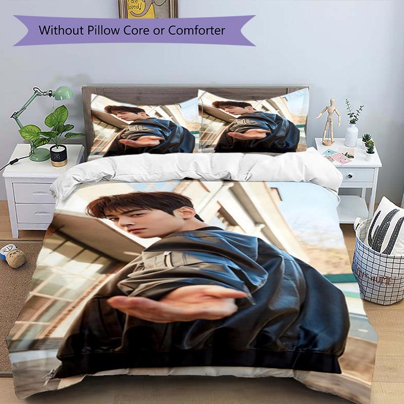 3pcs Cha Eun Woo Bedding Set Duvet Cover Closure Includes 1 Duvet Cover & 2 Pillowcases, Soft and Comfortable for All Seasons.