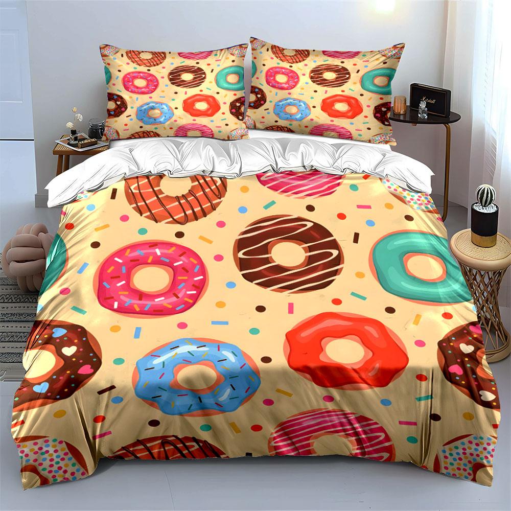 Colorful Donut-Themed Design Trio  Kid'S And Adults' Bedroom Decor, Exquisite Three-Piece Bedding Set Gift