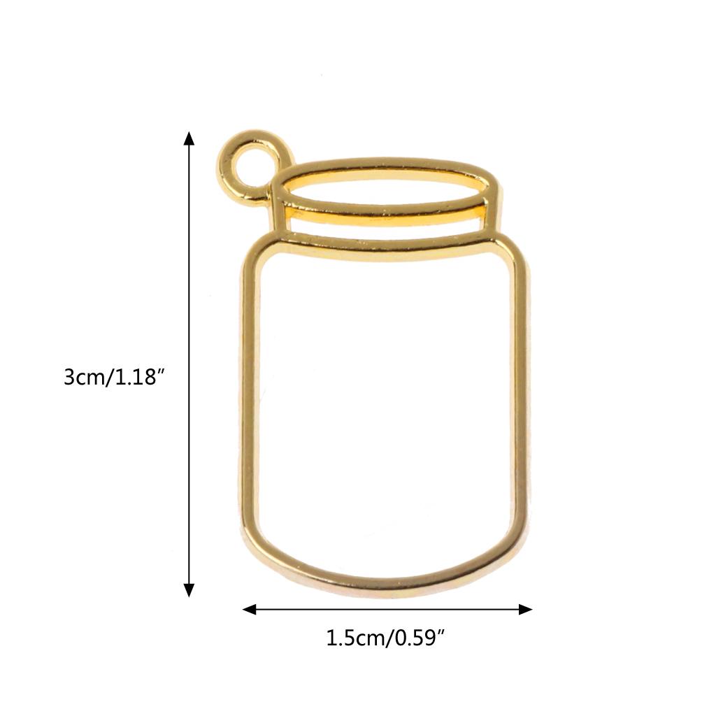 5 Pcs/Set UV Resin Floating Bottles Metal Frame Hollow Pendant Bezels with Loop