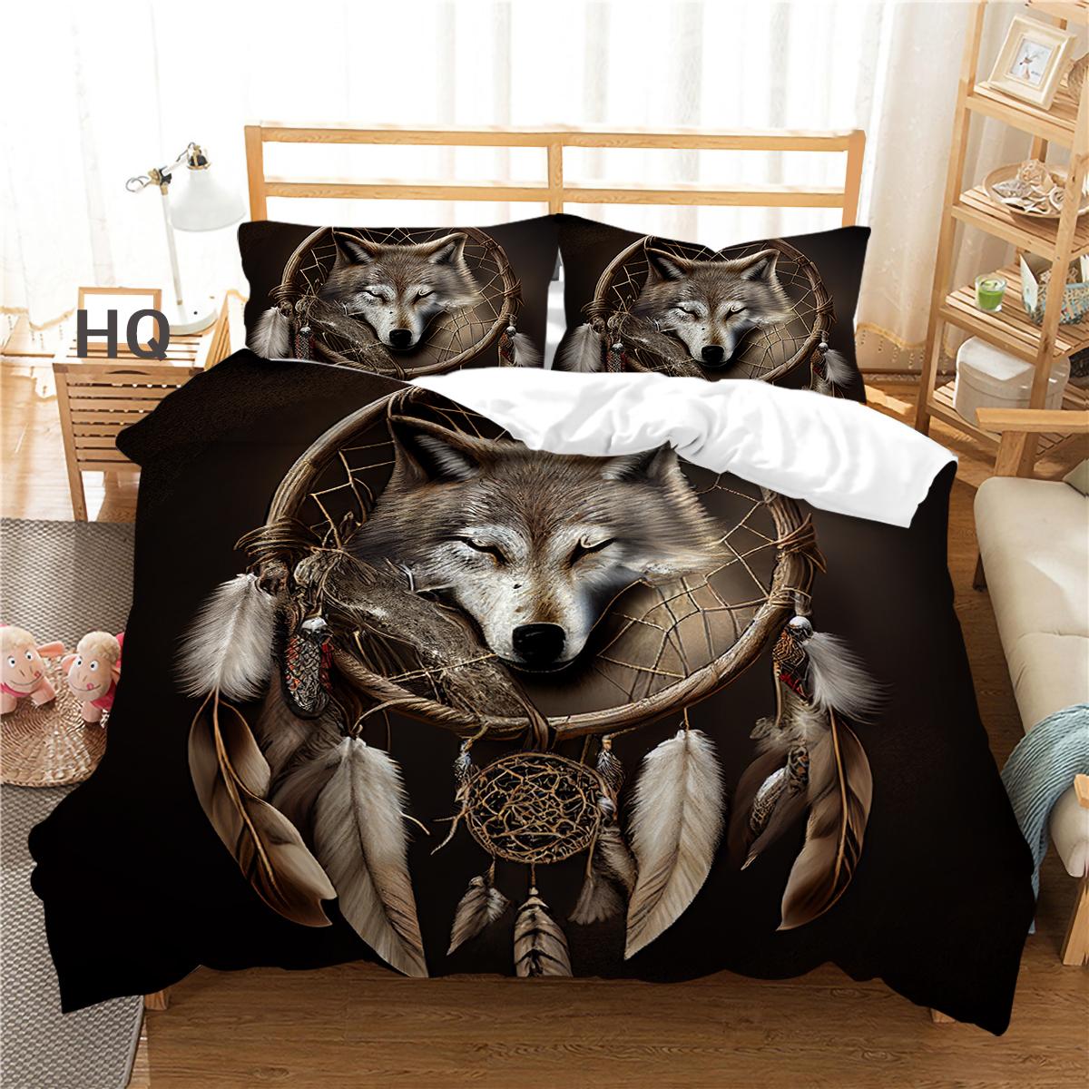 

Комплект постельного белья «Ловец снов» с волком, пододеяльник с рисунком волка, наволочка, домашний комплект постельного белья, AU/EU/US, полноразмерная односпальная/двуспальная кровать, украшение для дома AU Double 180x210cm