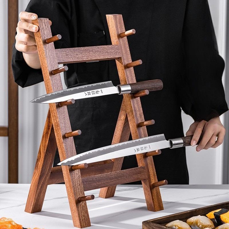 Japanese Sushi Sashimi Yusheng Display Knife Holder Commercial Kitchen Solid Wood 4/5/6 Multi-layer Knife Storage Rack