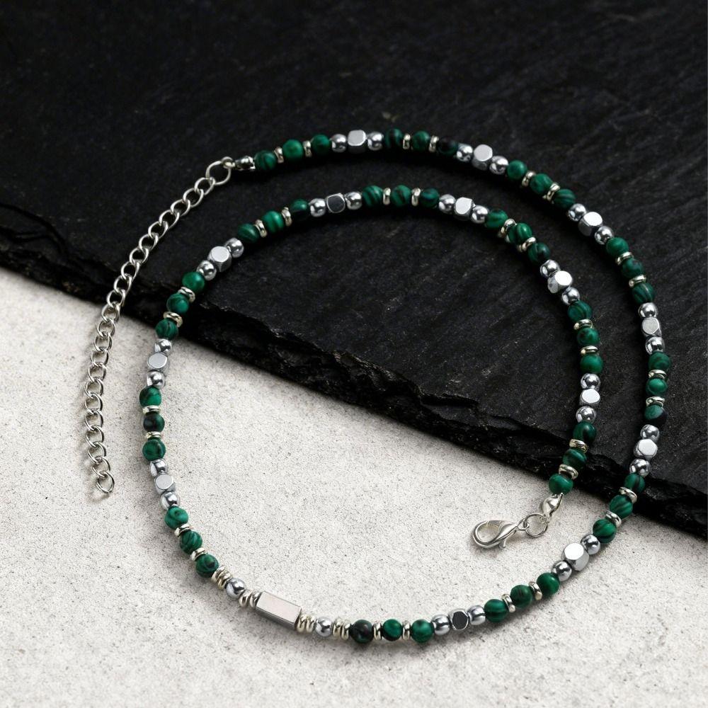 Natural Stone/Metal Natural Stone Beaded Necklace Adjustable Hip-hop Style Metal Bead Choker Minimalist Hip-hop Necklace Gift
