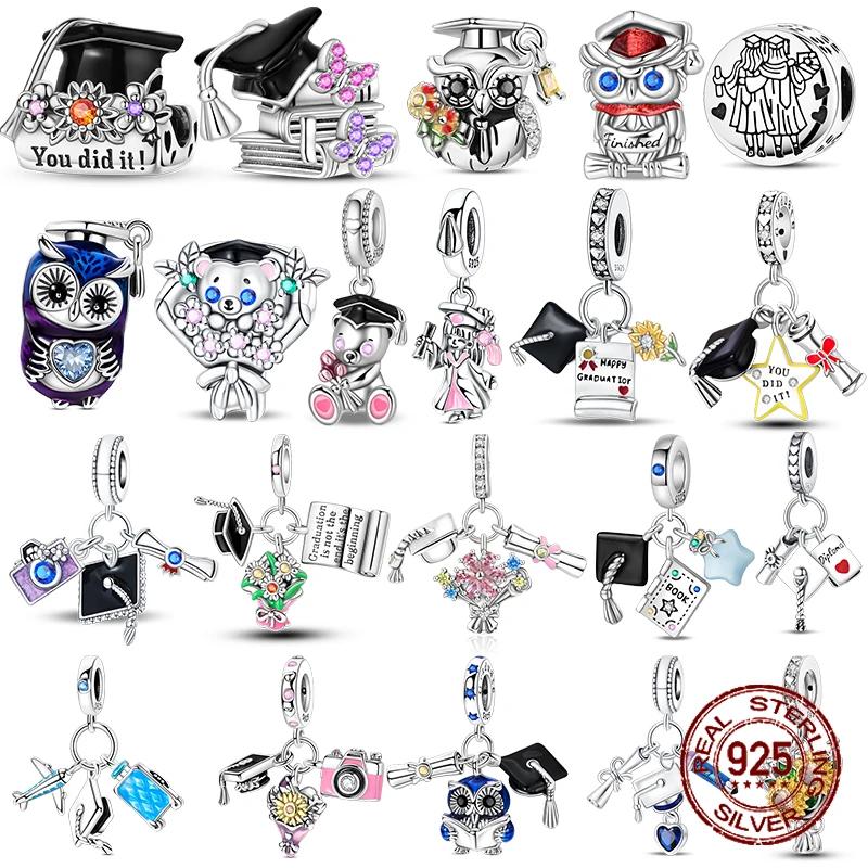 Copper Charms Bachelor'S Cap Graduate Beads Pendant Fit Original Bracelet Diy Bead Gift For Graduation Ceremony