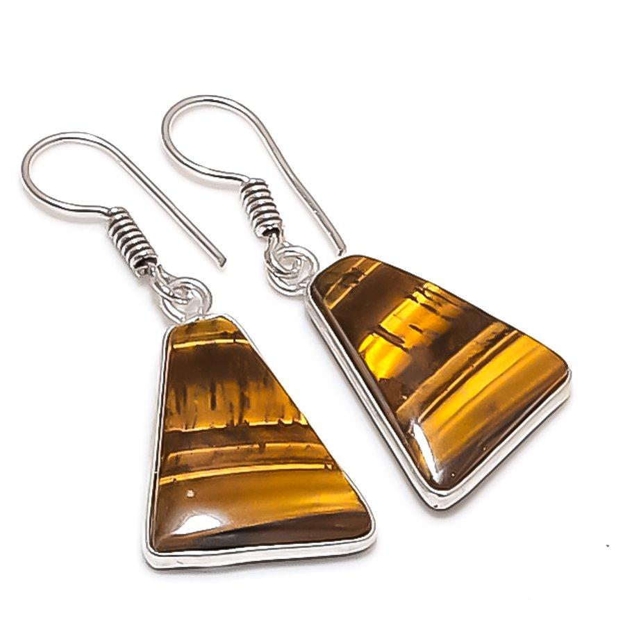 

Tiger Eye Handmade 925 Sterling Silver Jewelry Earring 1.50 L3V04