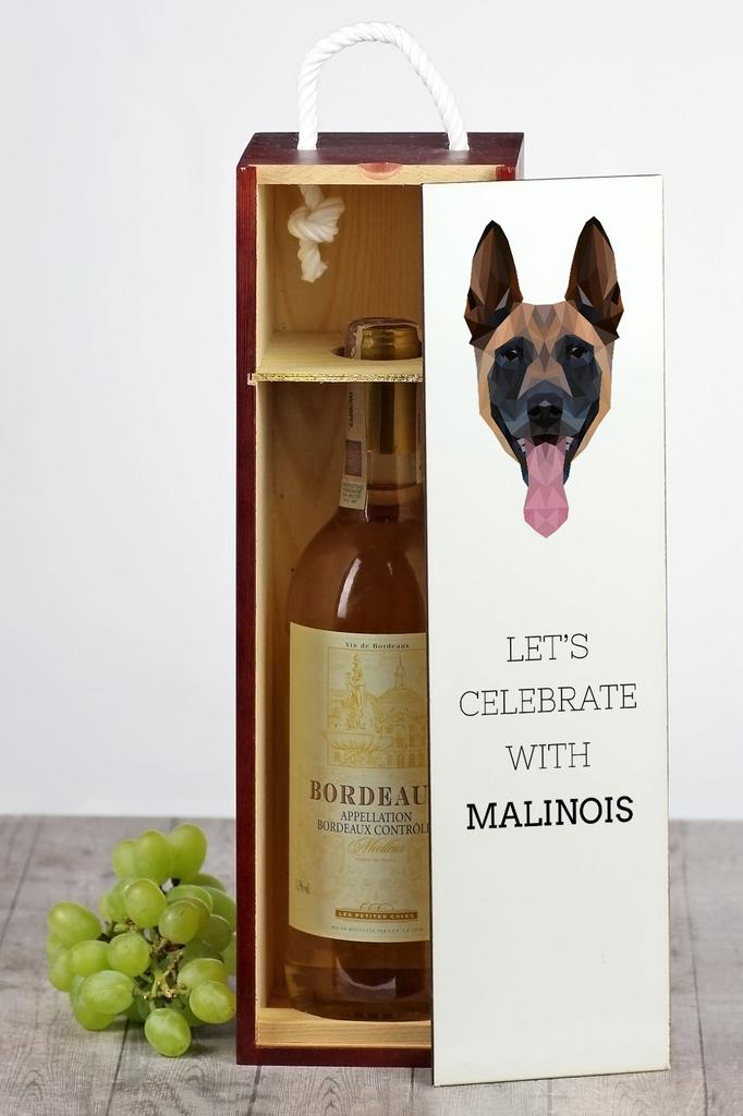 Malinois Owczarek Belgijski - Geometryczne Pudełko Ze Zdjęciem I Napisem Na Wino Marki Art-Dog