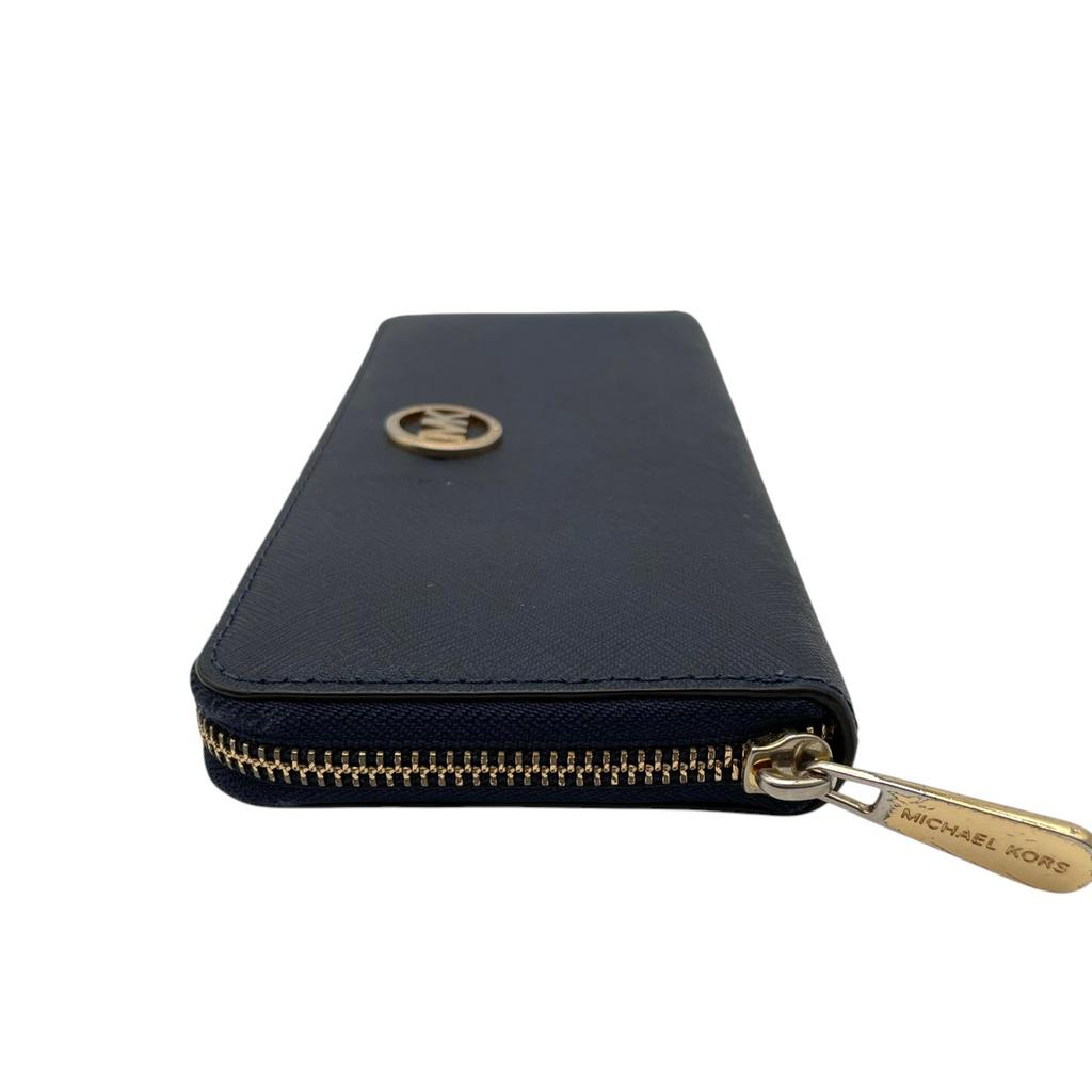Used Michael Kors Purse / Zip Around Zip Around long walletPurse Navy/gold leather Women