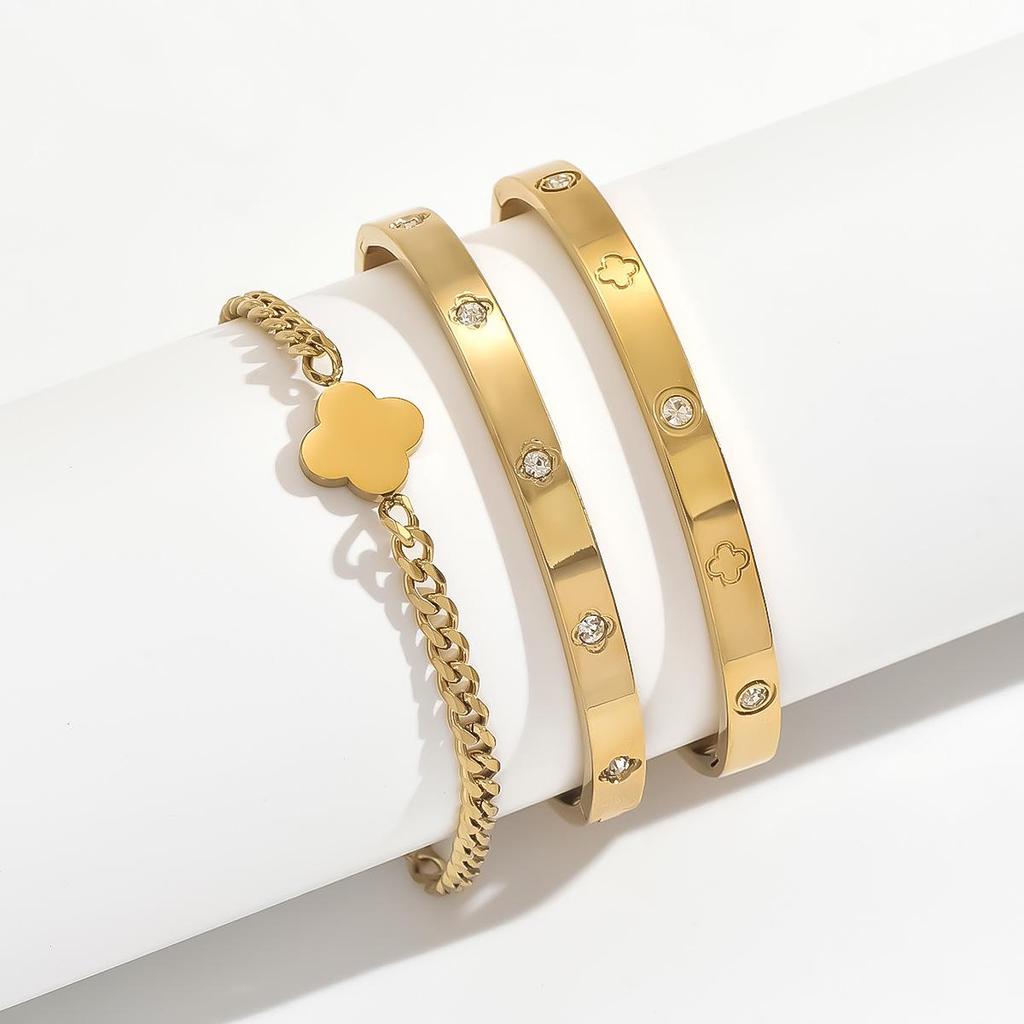 Exklusivt armband i titanstål för kvinnor: Guld, Helt Diamant, Icke-bleknande Europeisk & Amerikansk Stil