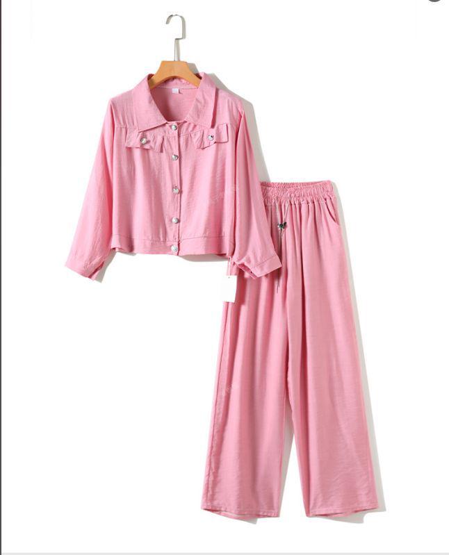 Autumn 2025 Women's Casual Set: Slim Lapel Top & High-Waisted Wide-Leg Pants