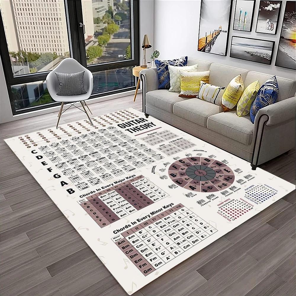 Music Guitar Chord Theory Chart Piano Carpet Rug Non-slip Mat for Home Living Room Bedroom Sofa Decor Kids Area Rug