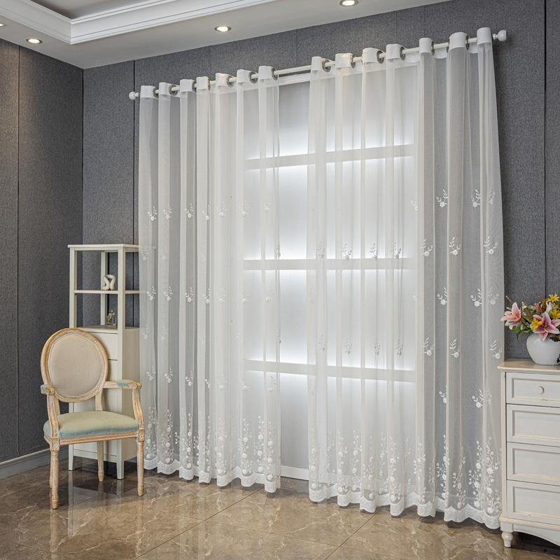 1 Panel French Elegant Embroidered Summer Sheer Curtain with Beaded Design, Suitable for Living Room, Bedroom, Balcony, Kitchen, Garden, Cottage