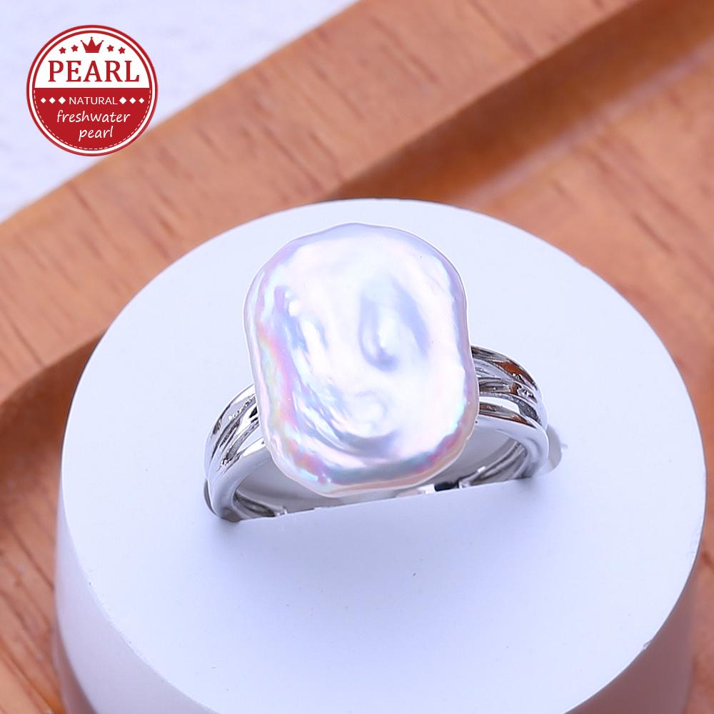 

LSOOYH Freshwater Big Baroque Pearl Rings For Women Classic Silver Color Party Ring Anniversary Birthday Gifts adjustable белый