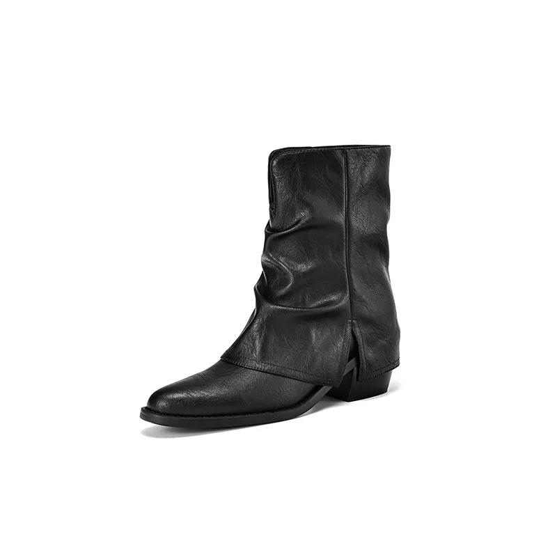 Retro British Style Pointed Ankle Boots for Women 2024 Thick Heel High-heeled Leg Boots Platform Shoes Women