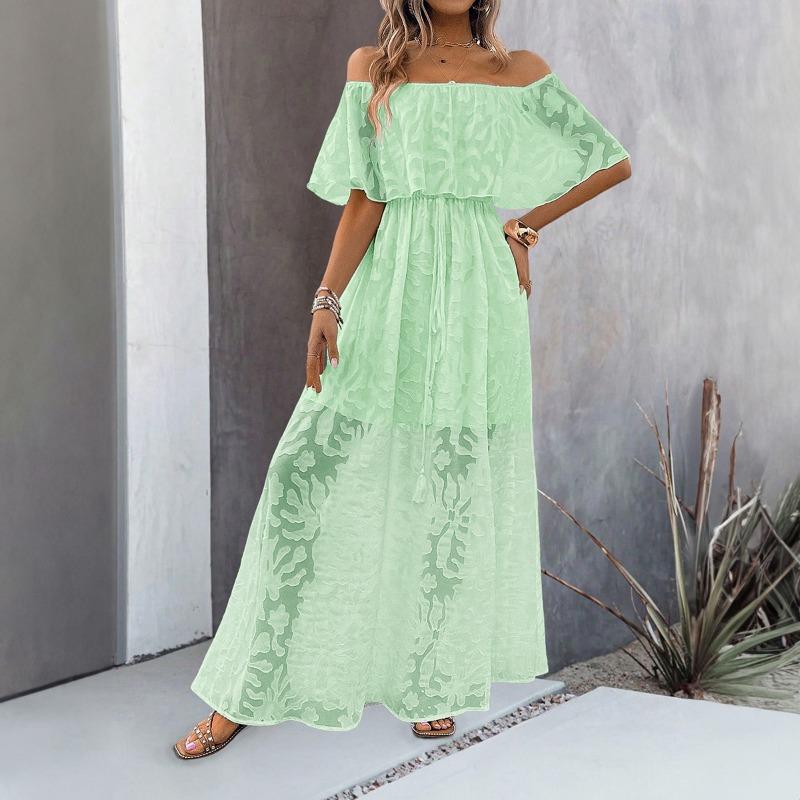 

Женское платье-стиль с однотонным вырезом и высокой талией на весну и лето XL светло-зеленый