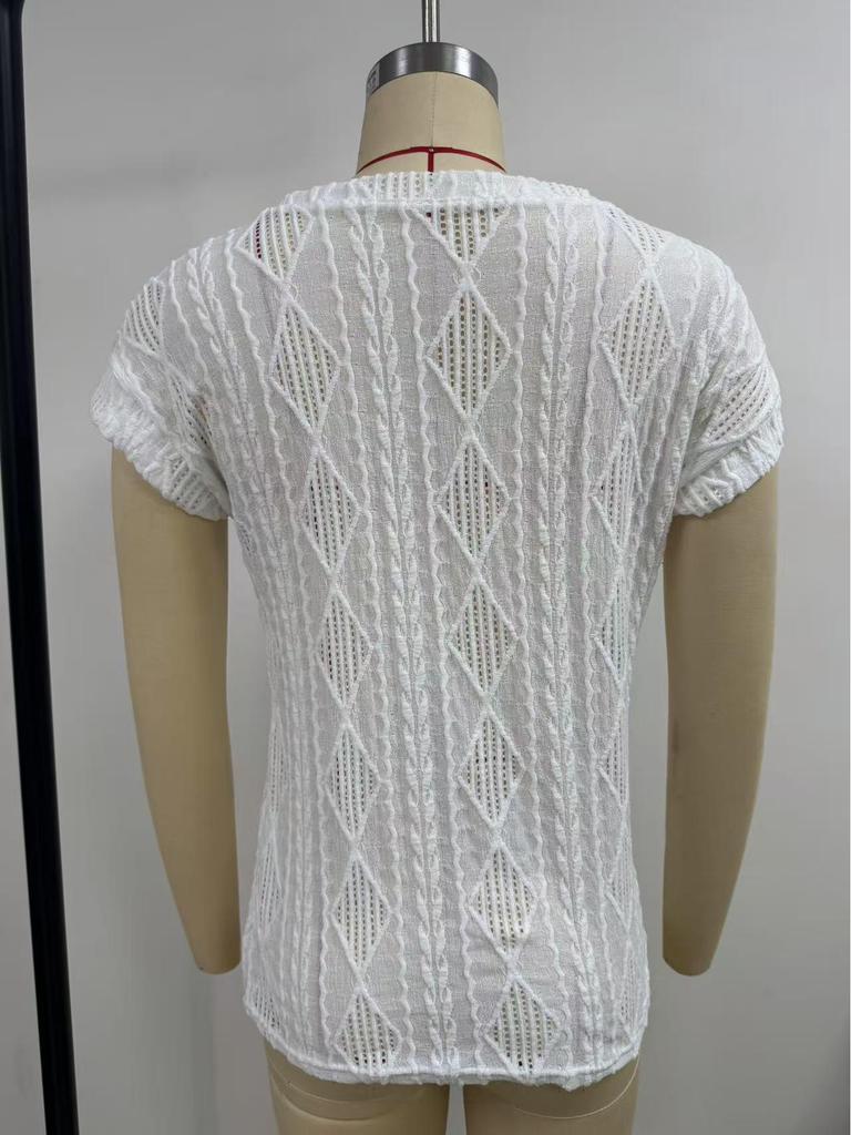 2025 European Women's Jacquard Round Neck Short Sleeve Loose Vest T-Shirt