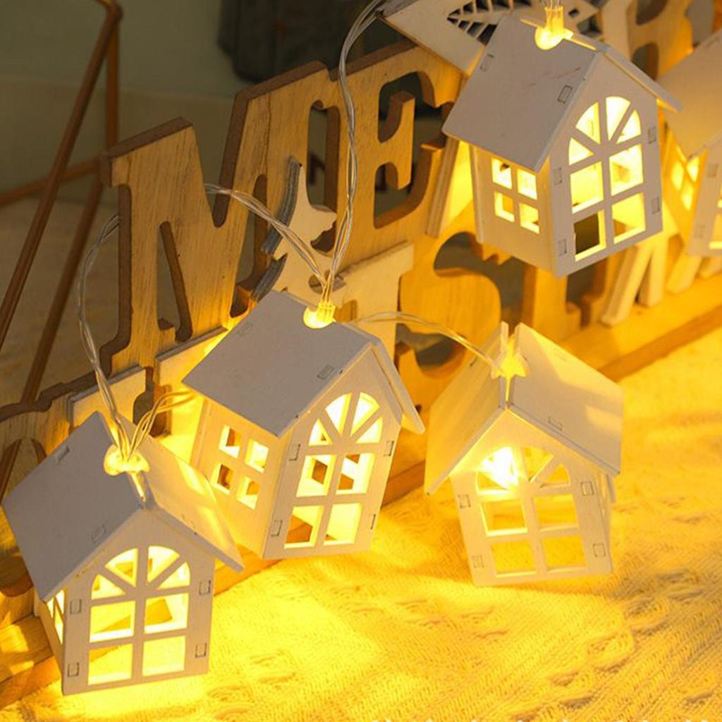 2-meter 10 LED USB Christmas String Lights Wooden Small House Shape LED Light String Star Christmas Tree Decorative Light