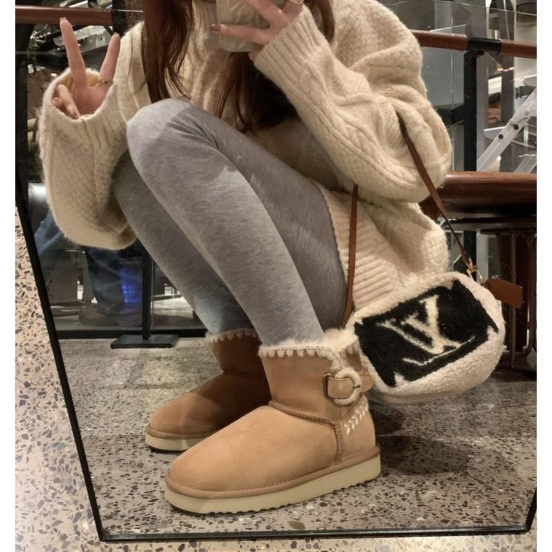 [sheii] Memory of the first snow hand-sewn woven sheepskin fur integrated wool boots women's snow boots winter
