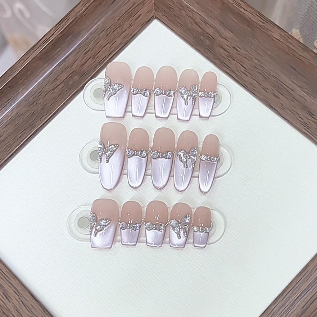 Hand-woven Armored Butterfly Zircon Diamond Bow Cat Eye Style High-end Pure Temperament Nail Art Patch