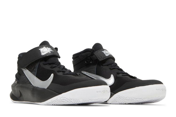 Nike Team Hustle D10 FlyEase GS 'Black Metallic Silver'