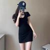 Pure Desire Style U-neck Low-cut T-shirt Hip Skirt Black Dress Women's Tight Sexy Short Skirt Slim and Thin Bottoming Skirt