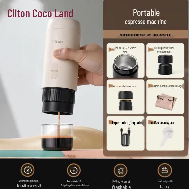 Cliton Portable Italian Espresso Capsule Machine - Semi-Automatic Moka Pot